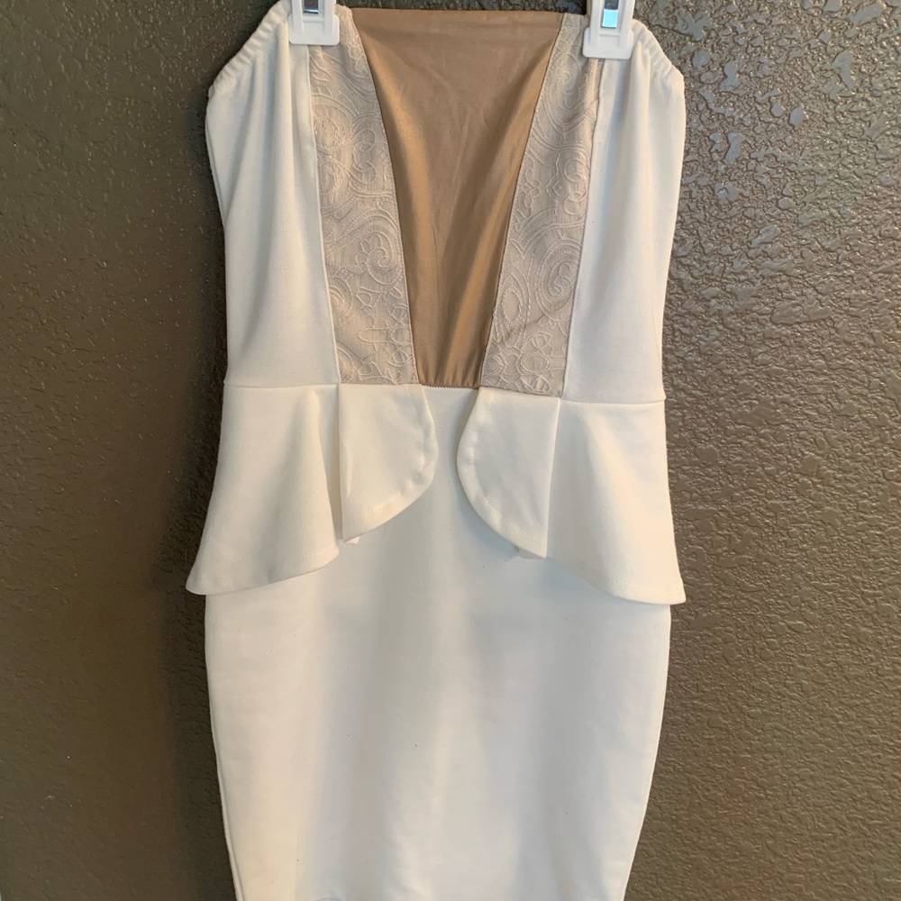 White Strapless Charlotte Russe Peplum Dress
